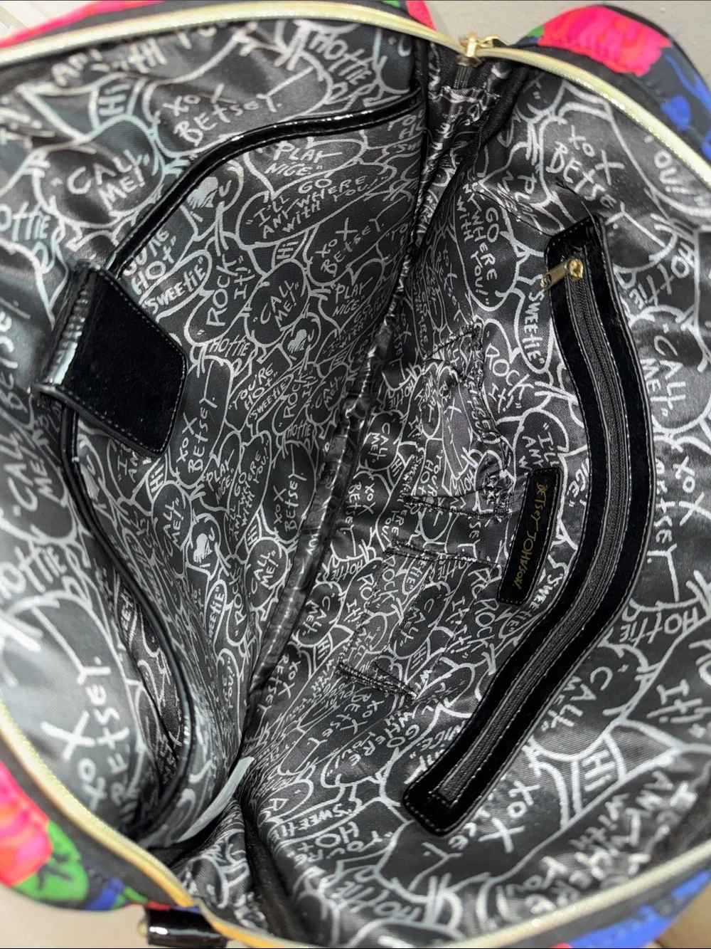 Betsey Johnson Blue Floral Skull Laptop Bag with Pink and Green Accents